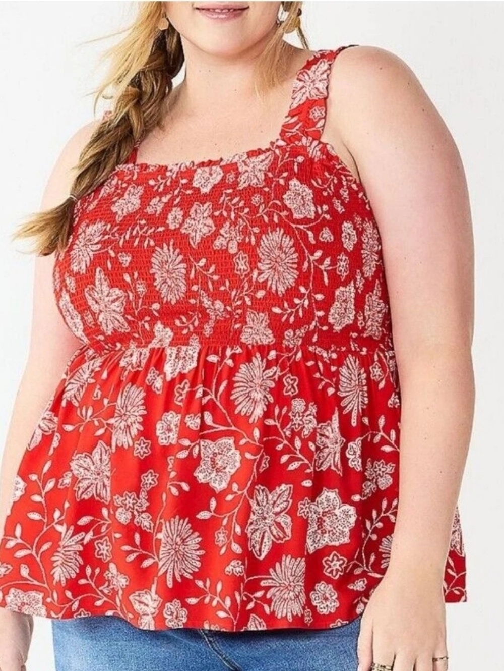 NWT Sonoma Goods For Life Red Orange Smocked-Bodice Camisole Plus Size 1x